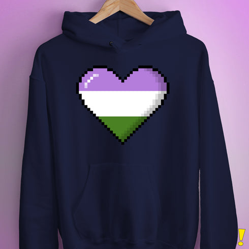Genderqueer Pride 8-Bit Pixel Heart Hoodie - Navy